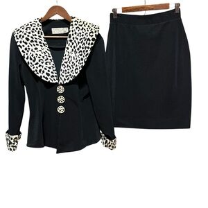 VTG CACHE Skirt Set Leopard Print Shawl Collar 90s Nanny Fine Sabrina Carpenter